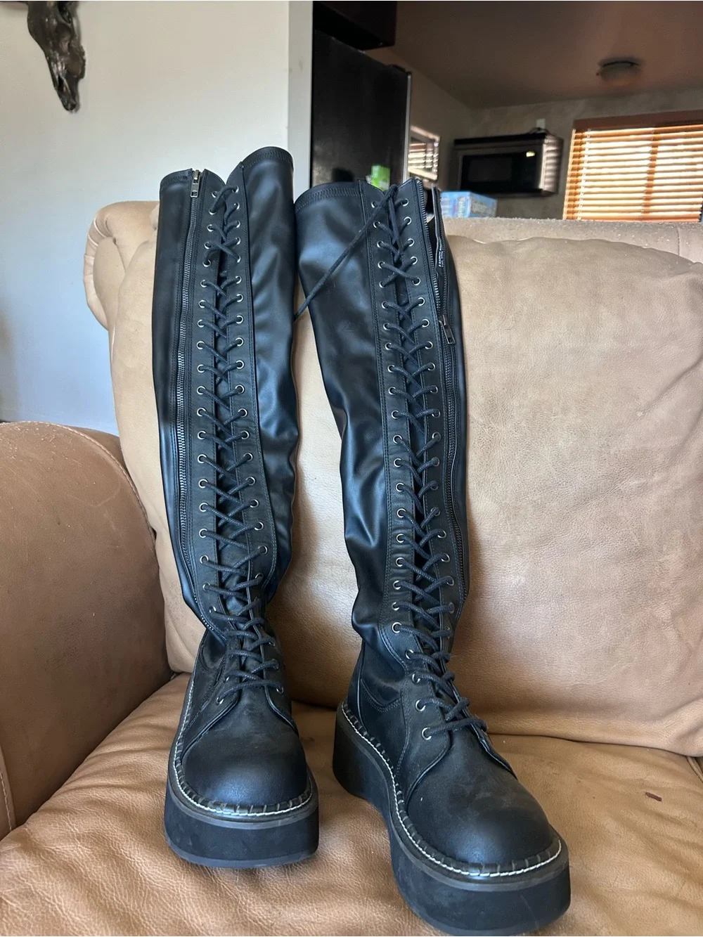 Demonia Emily 375 Black Over The Knee boots, size 6